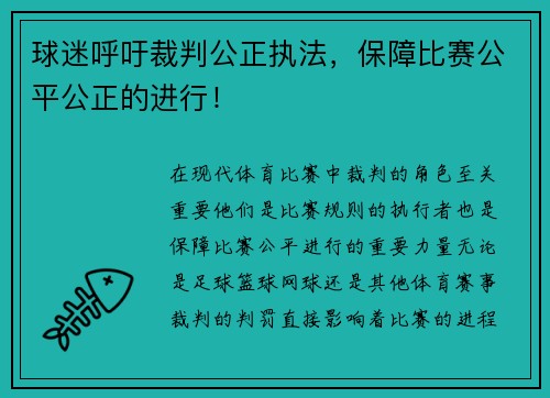 球迷呼吁裁判公正执法，保障比赛公平公正的进行！